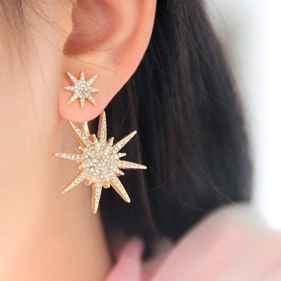 Gold & Crystal Stud Earrings w/Matching Jackets - Picture 7 of 8